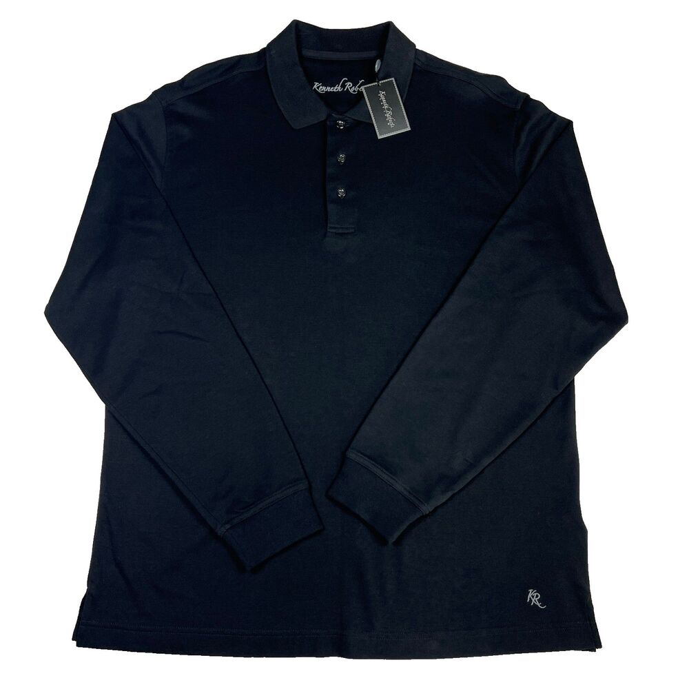 Kenneth Roberts Shirt Mens Med Black Platinum Knit Polo Long Sleeve Collared NWT
